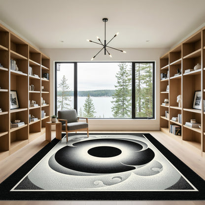 Black White Geometric Vortex Area Rug