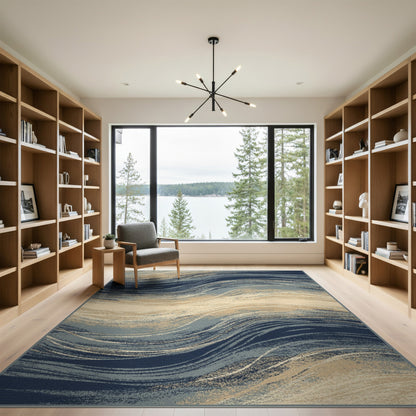 Blue Teal Abstract Wave Area Rug