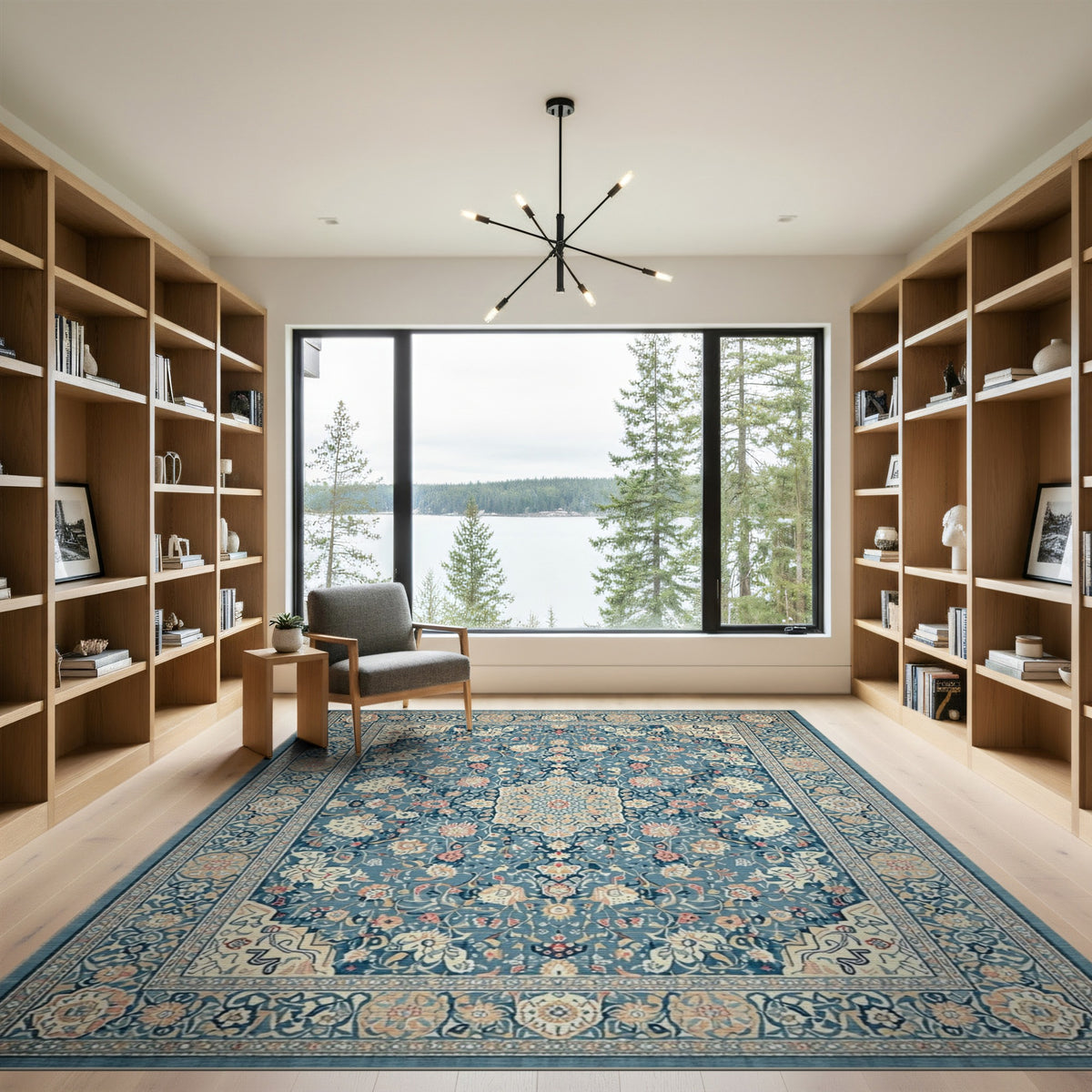 Traditional Persian Blue and Teal Blue Floral Persian Medallion Area Rug