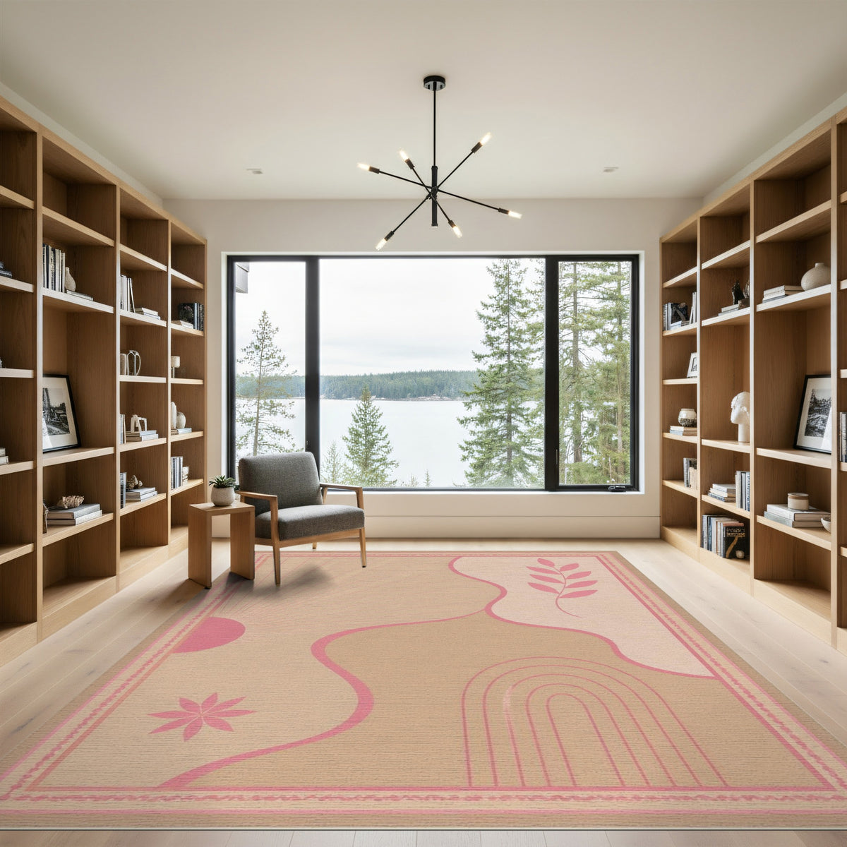 Pink Abstract Sunburst Area Rug
