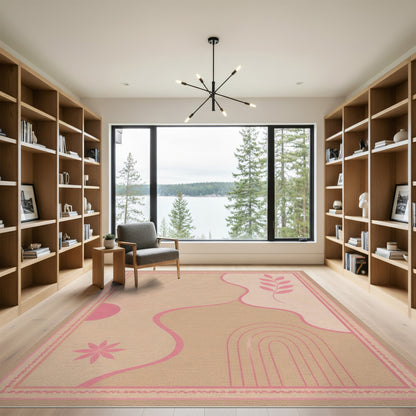 Pink Abstract Sunburst Area Rug