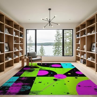 Neon Geometric Circles Area Rug