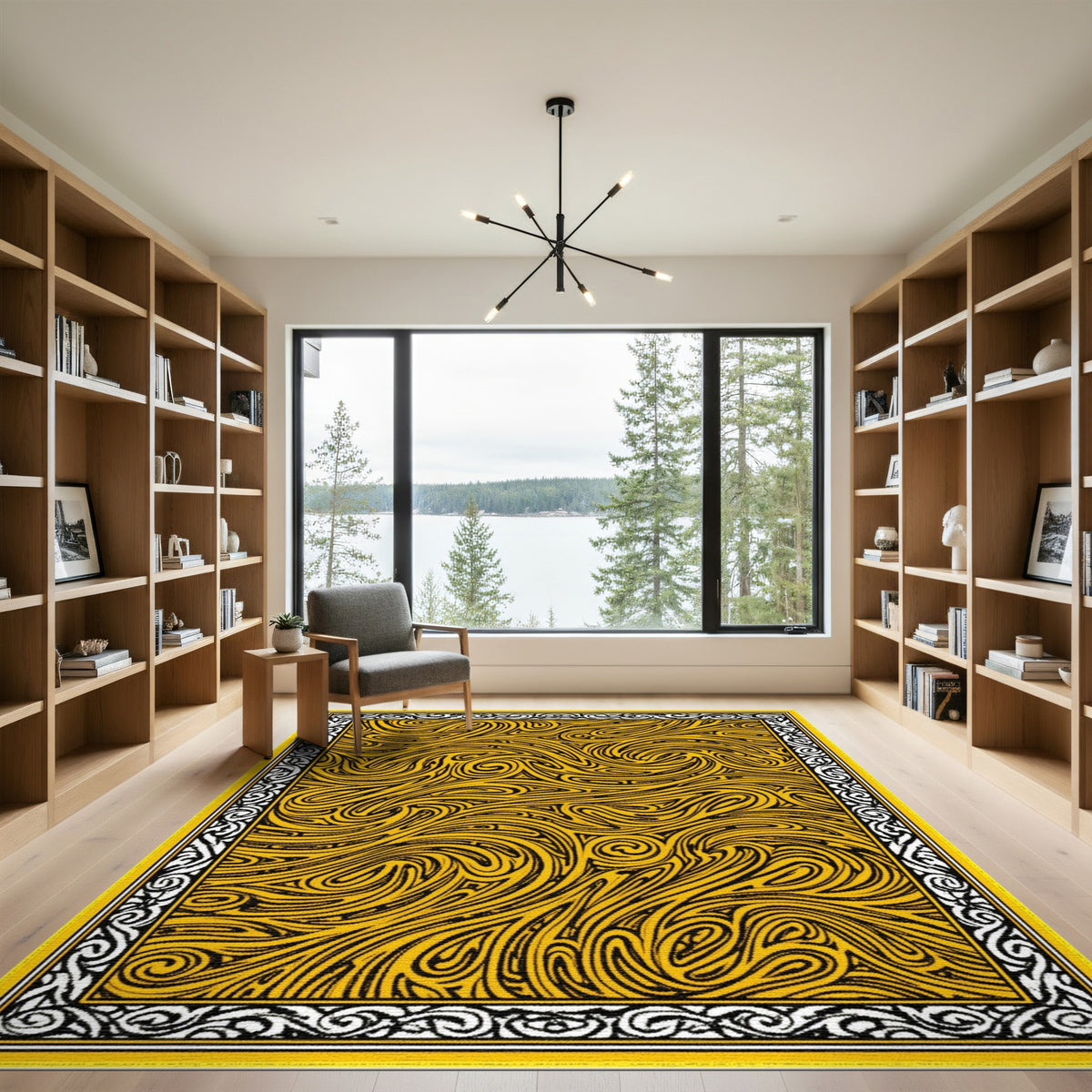 Bold Yellow Swirl Abstract Area Rug
