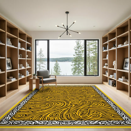 Bold Yellow Swirl Abstract Area Rug