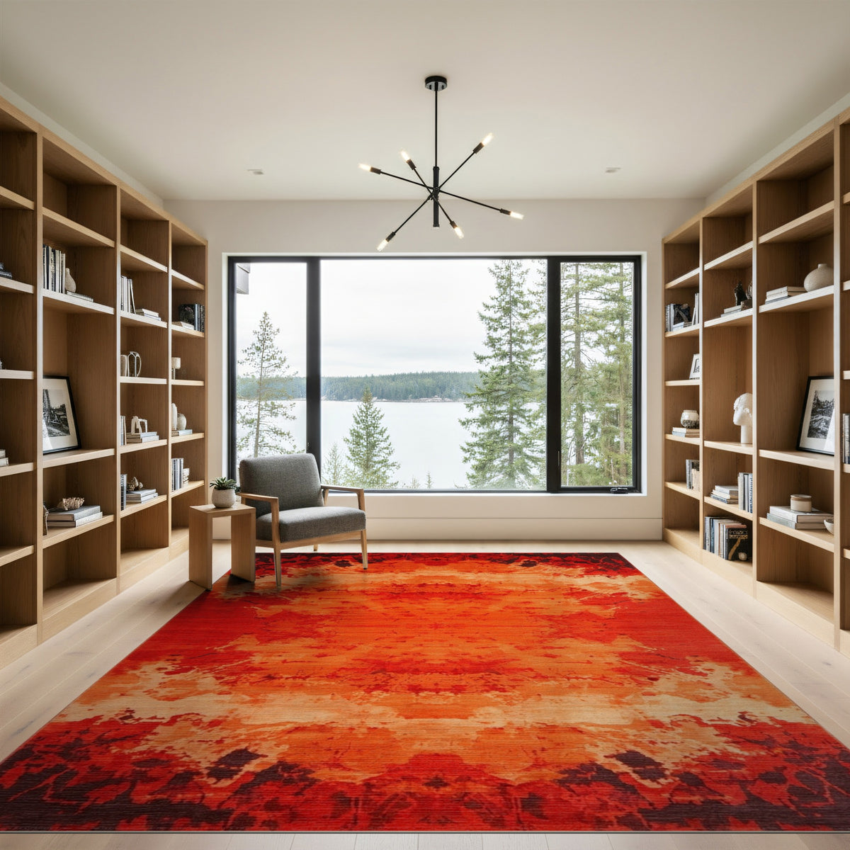 Red Distressed Abstract Area Rug