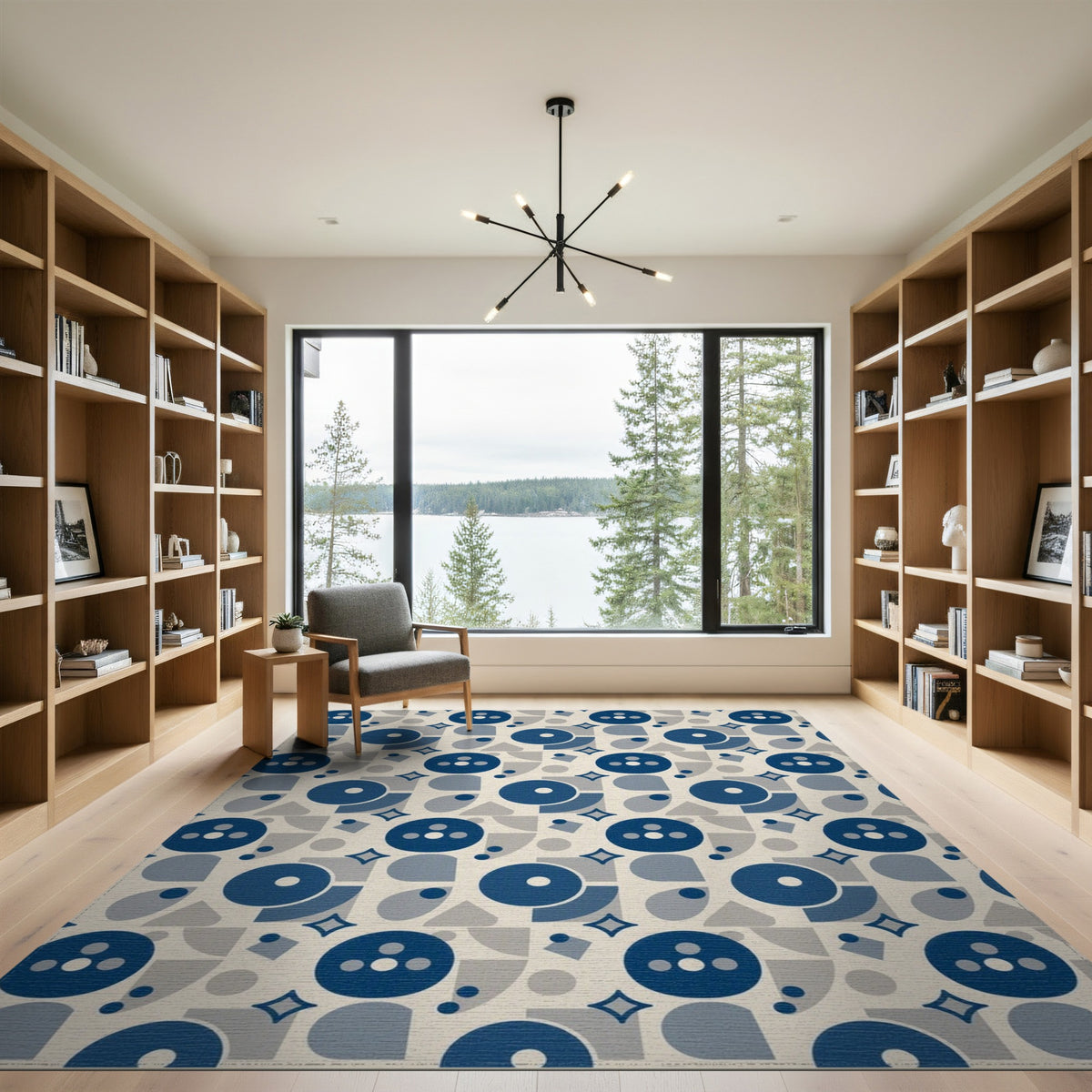 Geometric Modern Blue Geometric Circle Area Rug