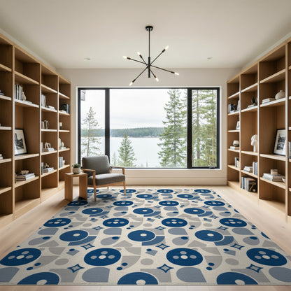 Geometric Modern Blue Geometric Circle Area Rug