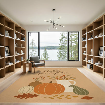 Brown and Tan Hello Pumpkin Rustic Area Rug