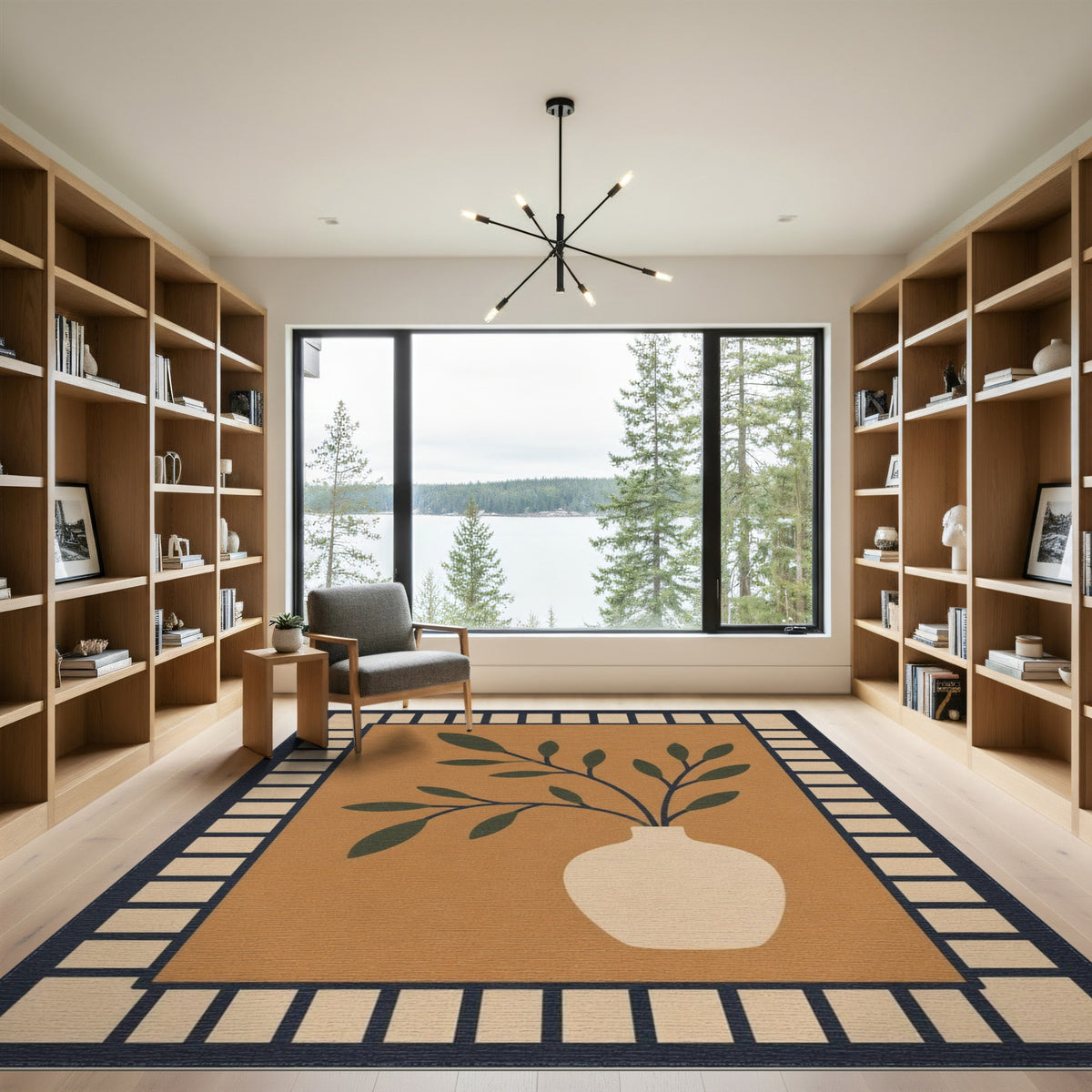 Brown Botanical Vase Area Rug
