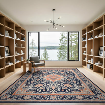 Navy Blue Floral Vintage No. 11 Area Rug