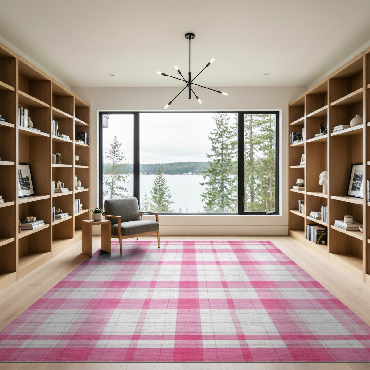 Pink Gingham Checkered Area Rug