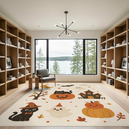 Cute Halloween Cat Pumpkin Kids Area Rug