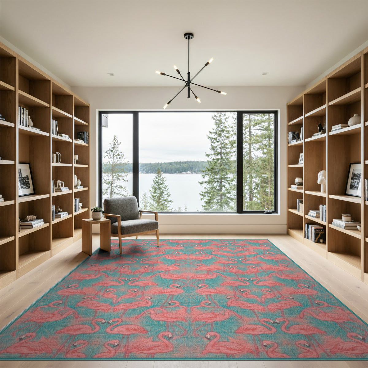 Pink Flamingo Teal Area Rug