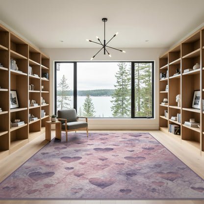 Pink Marble Heart Washable Area Rug
