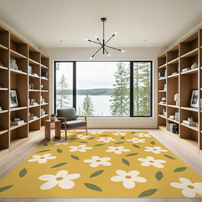Floral Vintage Yellow Floral Washable Area Rug