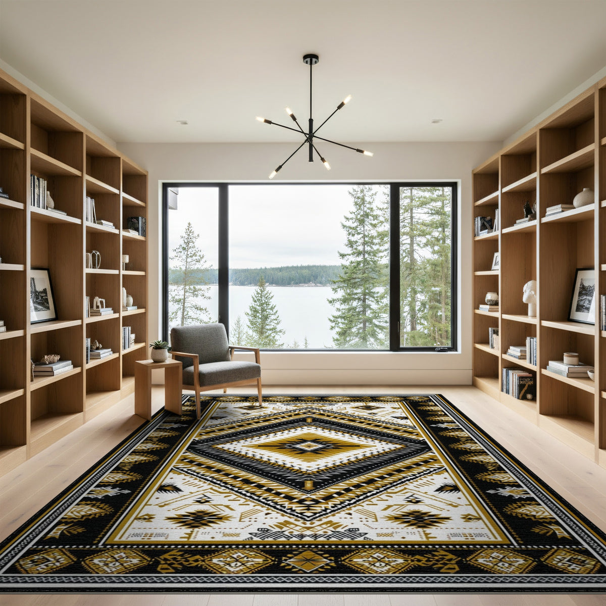 Black Gold Tribal Area Rug