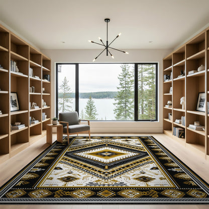 Black Gold Tribal Area Rug
