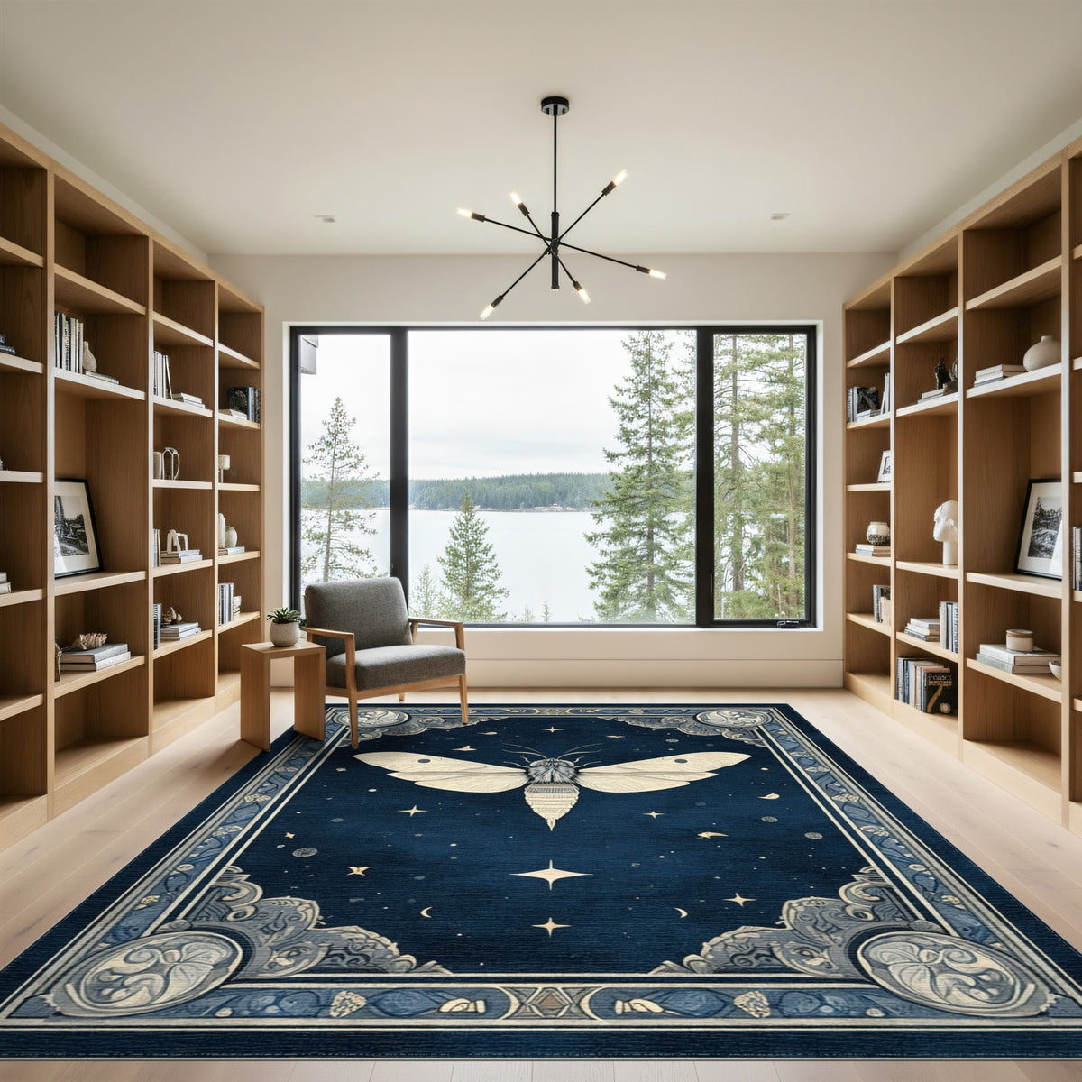 Celestial Moth Blue Area Rug