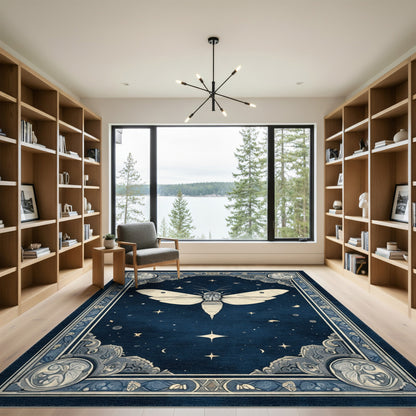 Celestial Moth Blue Area Rug