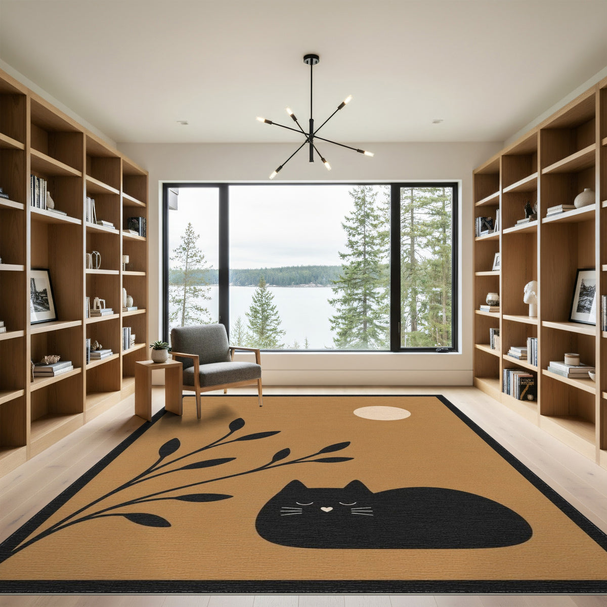 Sleeping Black Cat Area Rug