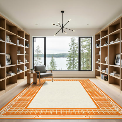 Orange Geometric Modern Orange Geometric Border Area Rug