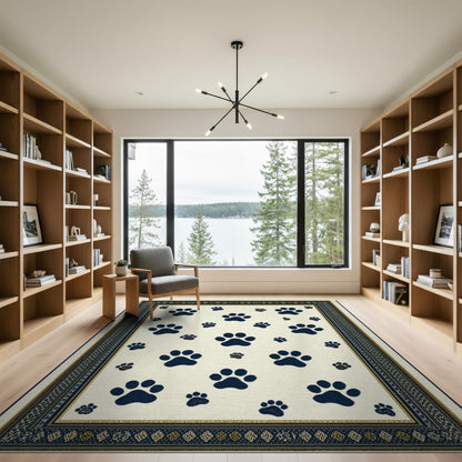 Navy Paw Print Kids Area Rug