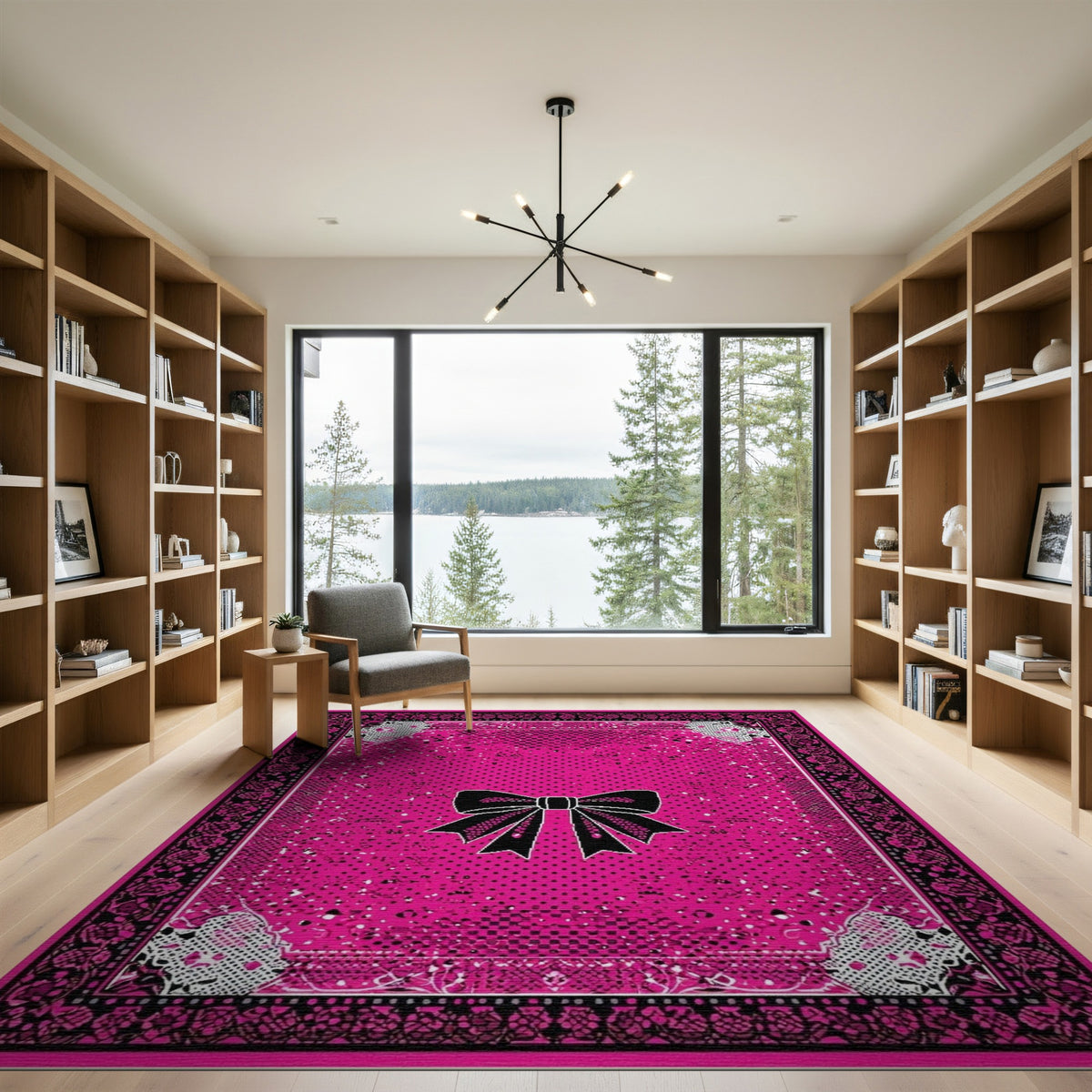 Pink Bow Polka Dot Area Rug