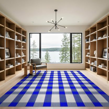 Blue Checkered Washable Geometric Modern Area Rug
