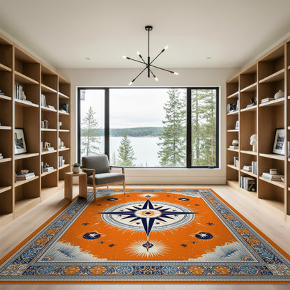 Orange Compass Rose Area Rug