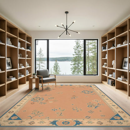 Blue Floral Vintage Peach Area Rug