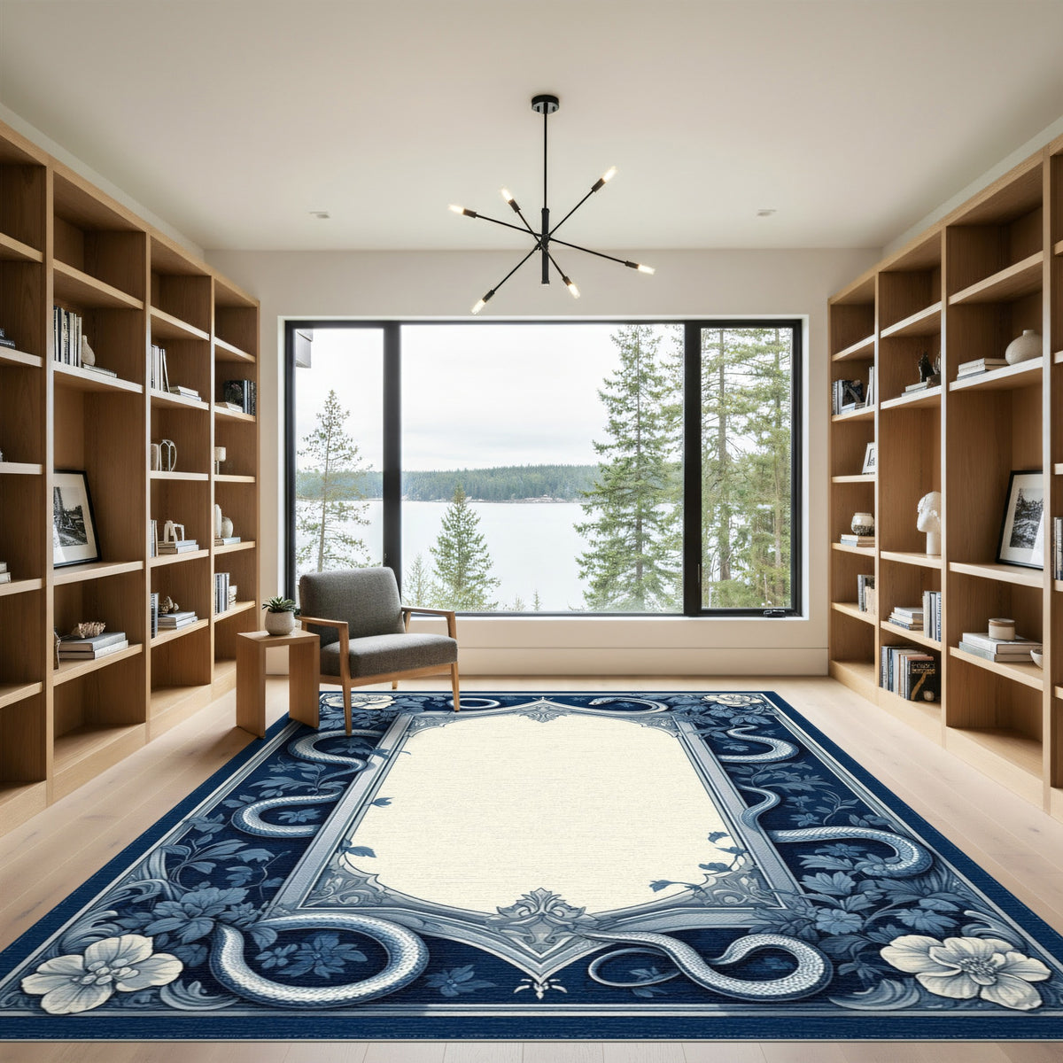 Blue Floral Serpent Vintage Area Rug