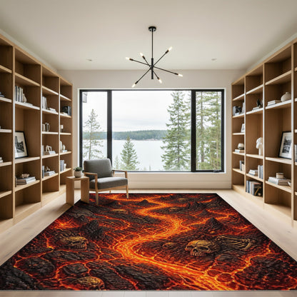 Inferno Skull Lava Red Area Rug