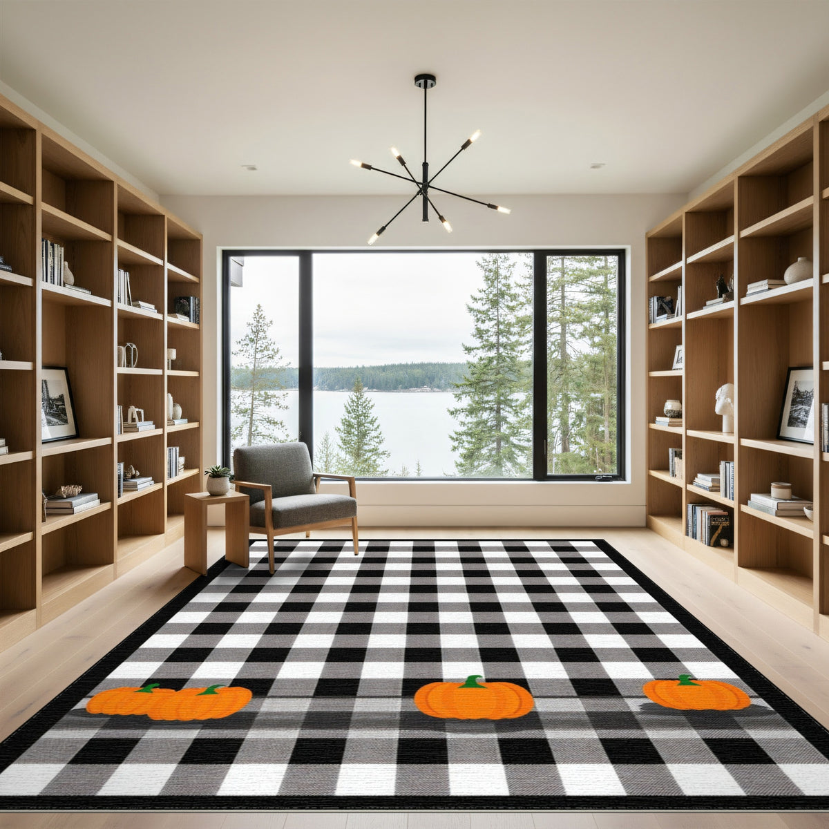 Black White Checkered Pumpkin Area Rug