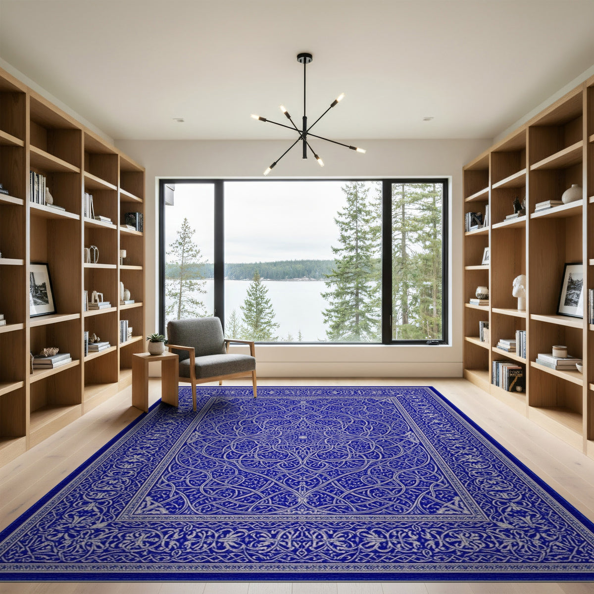 Blue Persian Floral Medallion Blue and Teal Area Rug