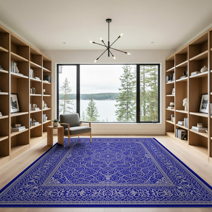 Blue Persian Floral Medallion Blue and Teal Area Rug