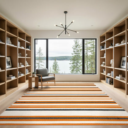 Orange Black Striped Geometric Area Rug