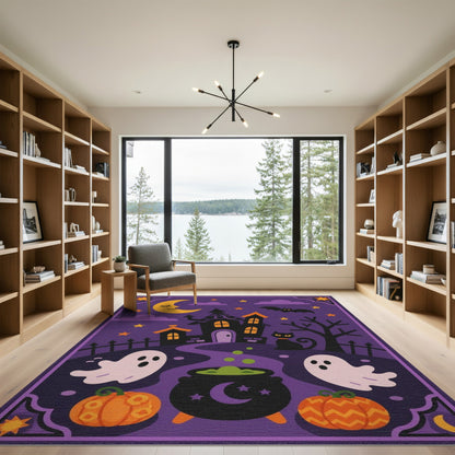Halloween Haunted House Purple Kids Area Rug