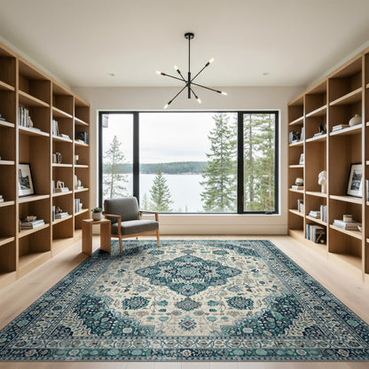 Teal Persian Medallion Area Rug