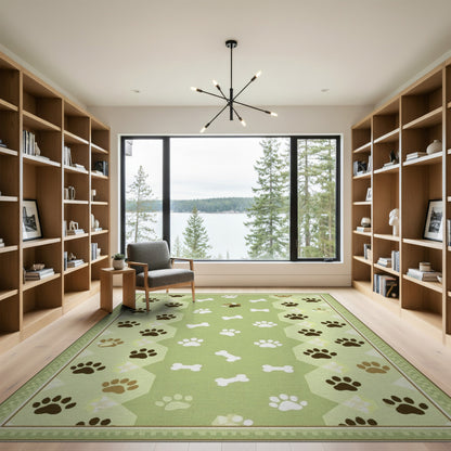 Green Paw Print Bone Kids Area Rug