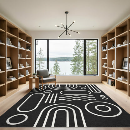 Bold Black White Geometric Area Rug