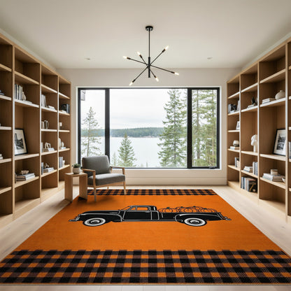 Vintage Truck Pumpkin Orange Area Rug