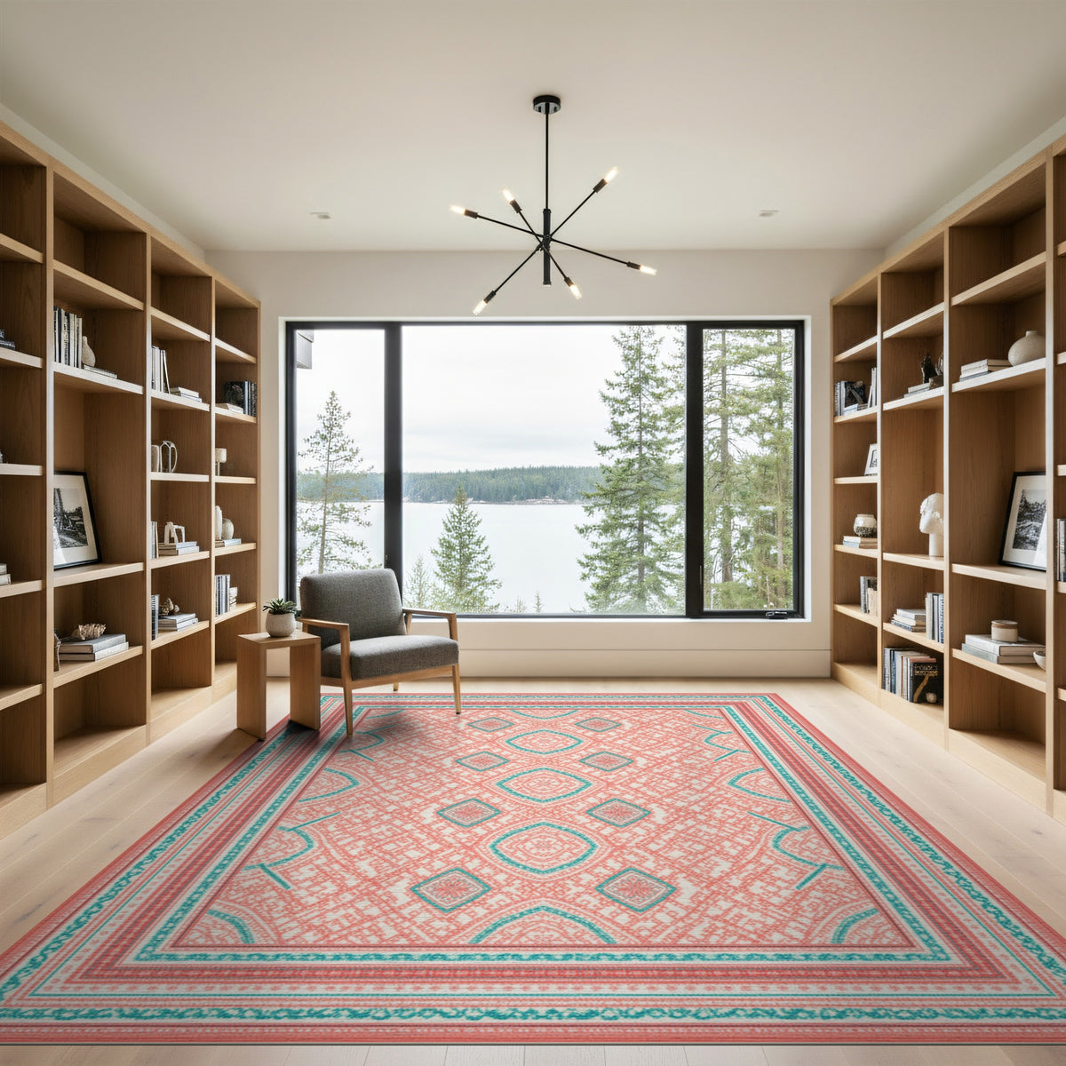 Geometric Modern Pink Teal Geometric Diamond Area Rug