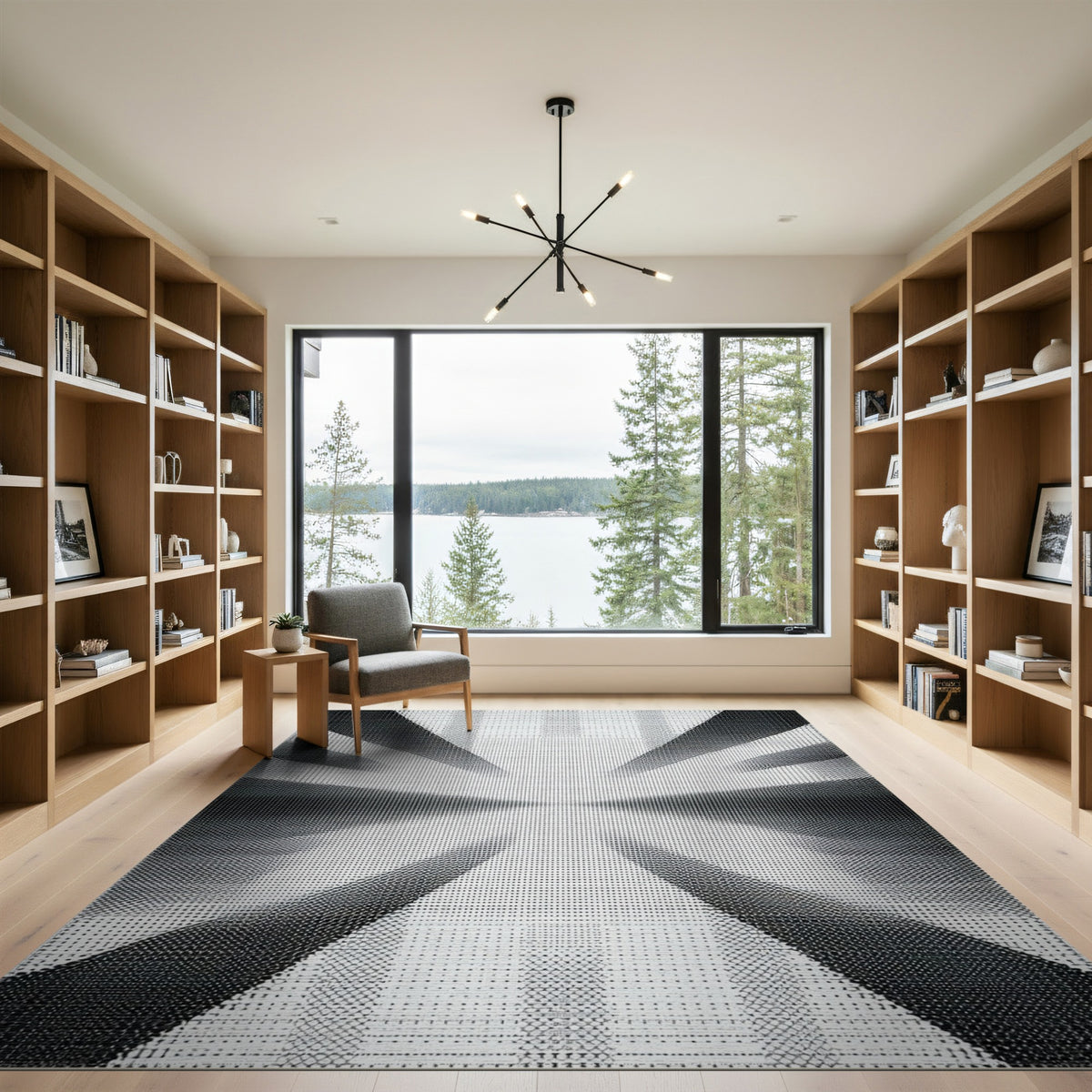 Black and White Black White Geometric Burst Area Rug