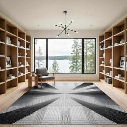 Black and White Black White Geometric Burst Area Rug