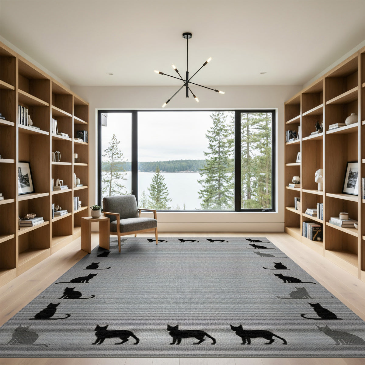 Kids Cartoon Black Cat Silhouette Area Rug