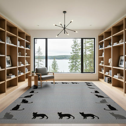 Kids Cartoon Black Cat Silhouette Area Rug