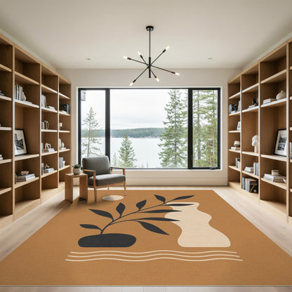 Abstract Plant Vase Area Rug in Brown Tan