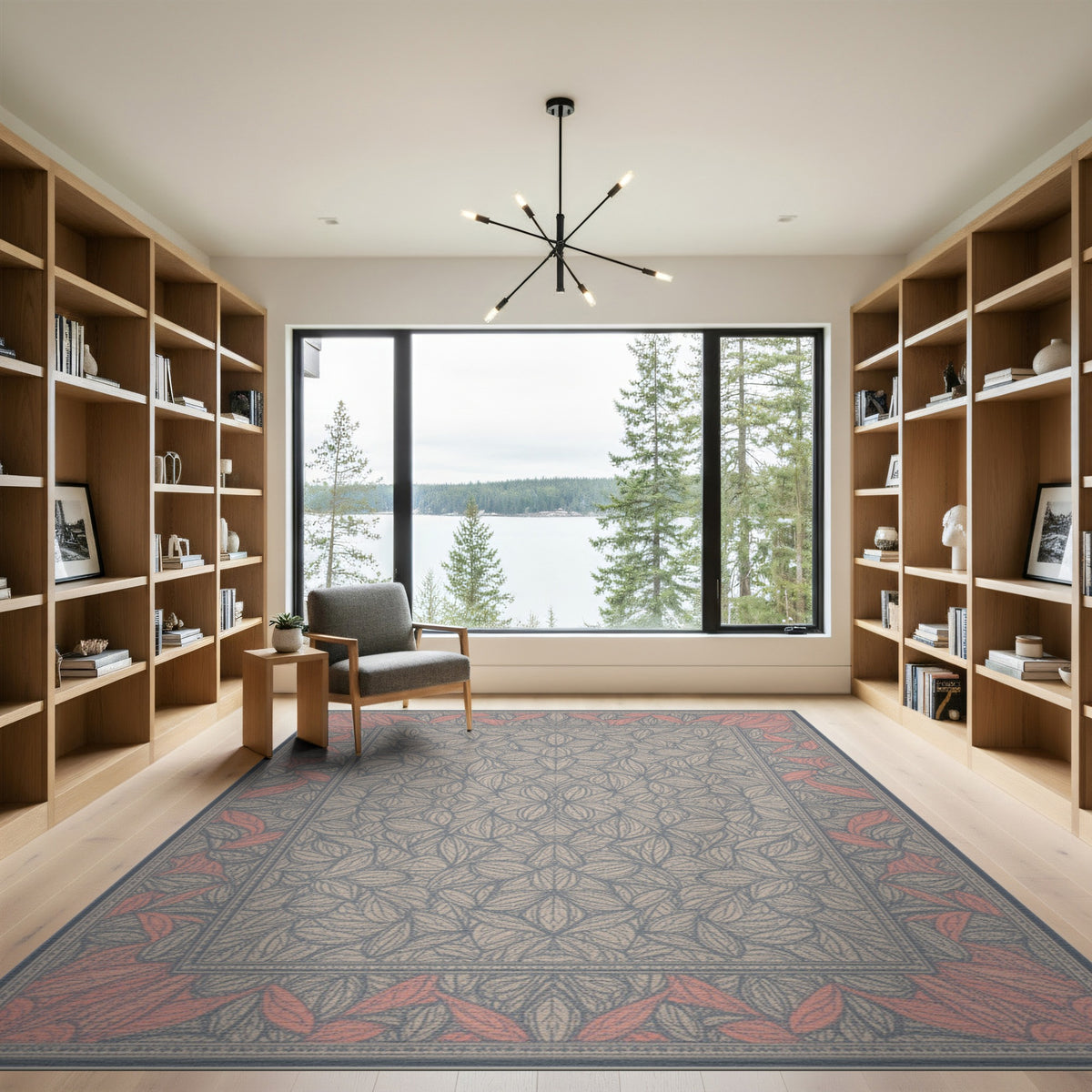 Grey Floral Leaf Medallion Area Rug