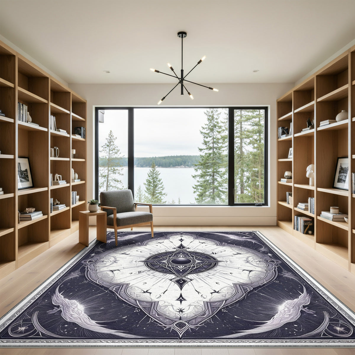 Geometric Modern Black and White Celestial Geometric Black White Area Rug