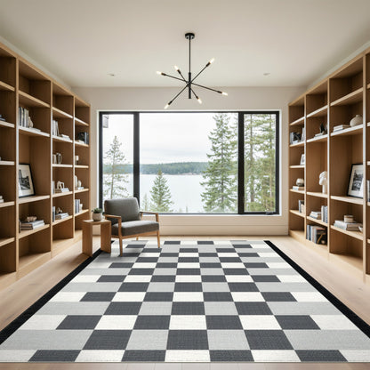 Black White Gradient Checkered Geometric Area Rug